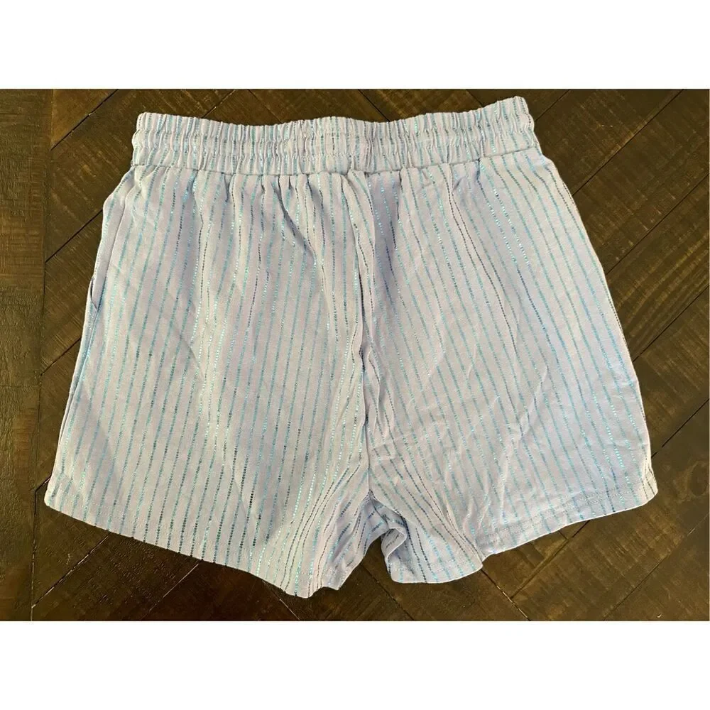 Converse Shine Striped Blue High Rise Pull On 2 Pocket Shorts Size XL New